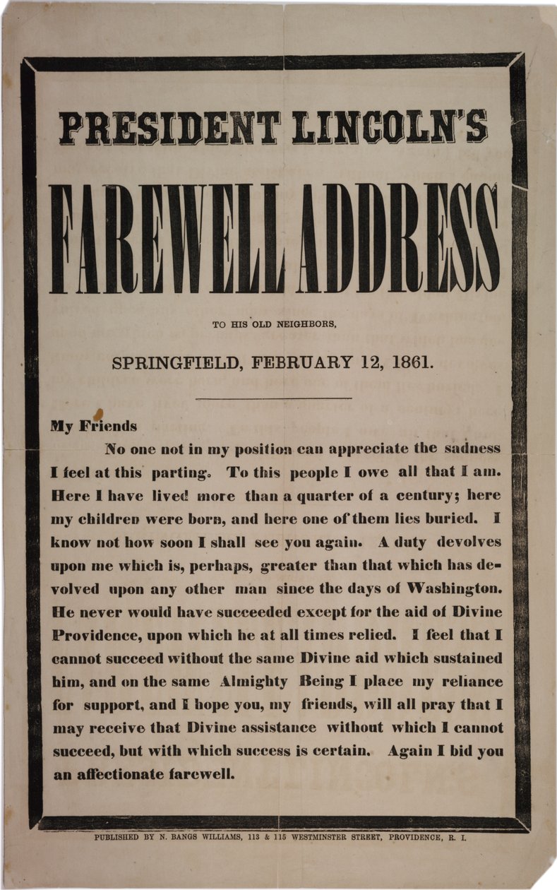 President Lincolns avskjedstale til sine gamle naboer, Springfield, 12. februar 1861 av American School