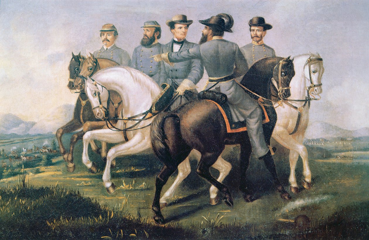 President for de konfødererte statene under den amerikanske borgerkrigen, med hans generaler (olje på lerret) av American School