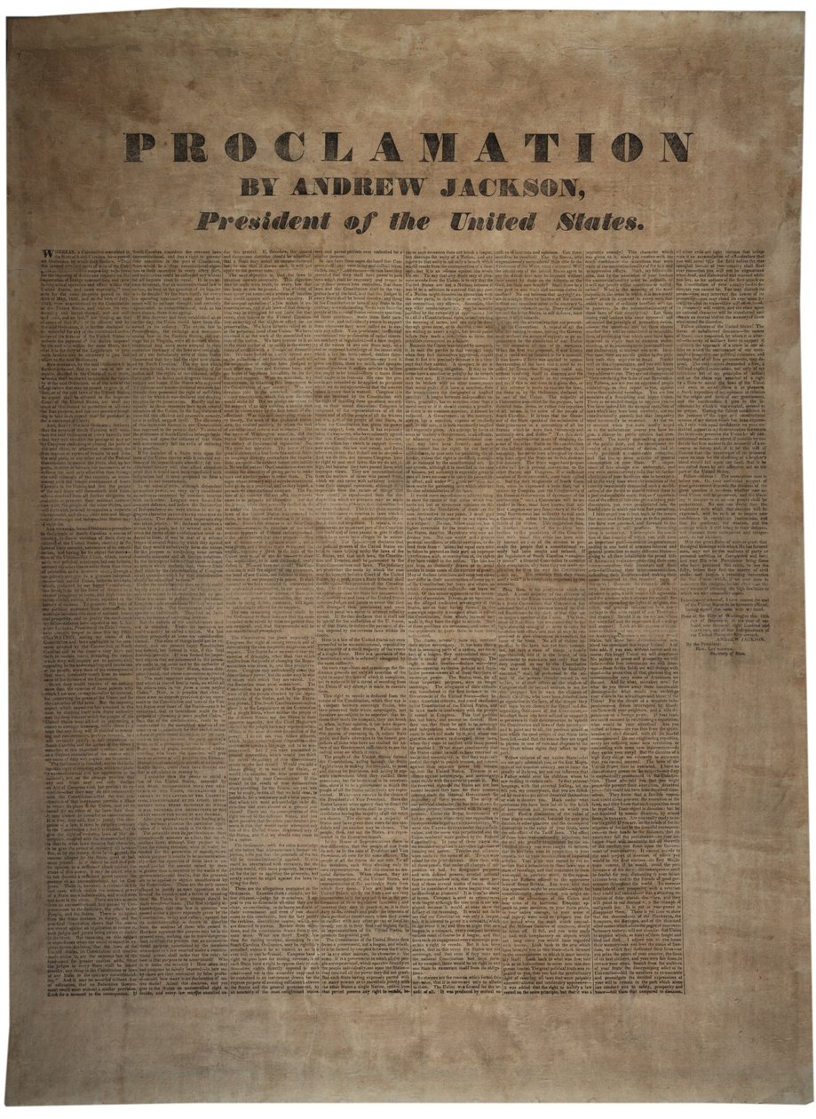 Proklamasjon av Andrew Jackson (1767-1845), USAs president, 10. desember 1832 av American School