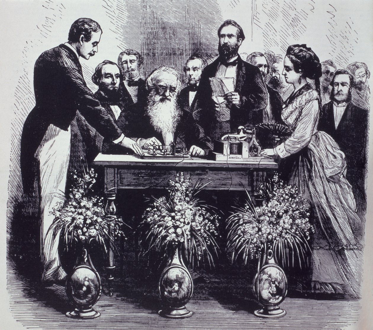 Professor Samuel Finley Breese Morse (1791-1872) forklarer funksjonen til oppfinnelsen hans av American School