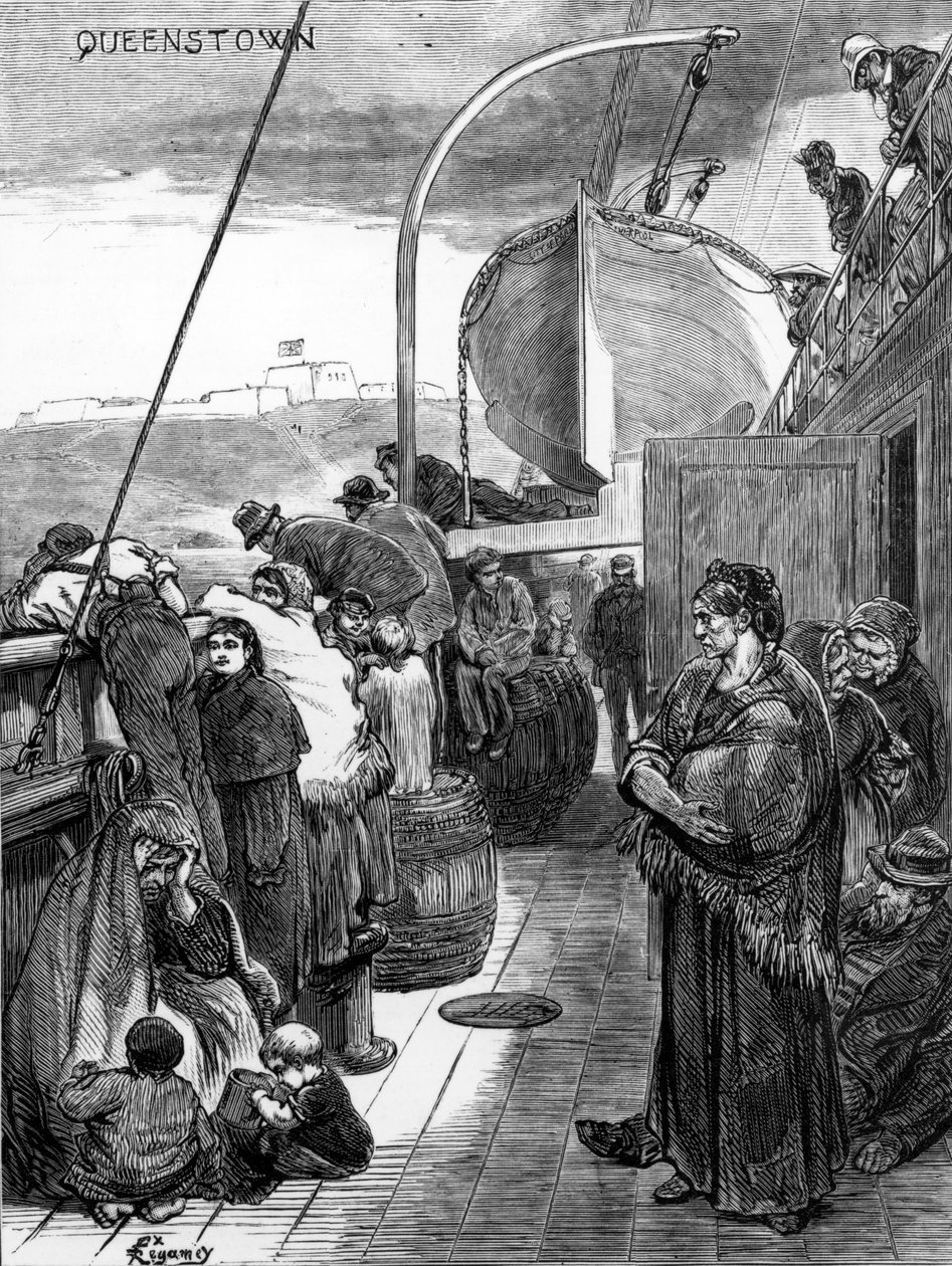 Queenstown: Farewell to the Old World, illustrasjon fra 'Harper's Weekly', 16. mai 1874 av American School
