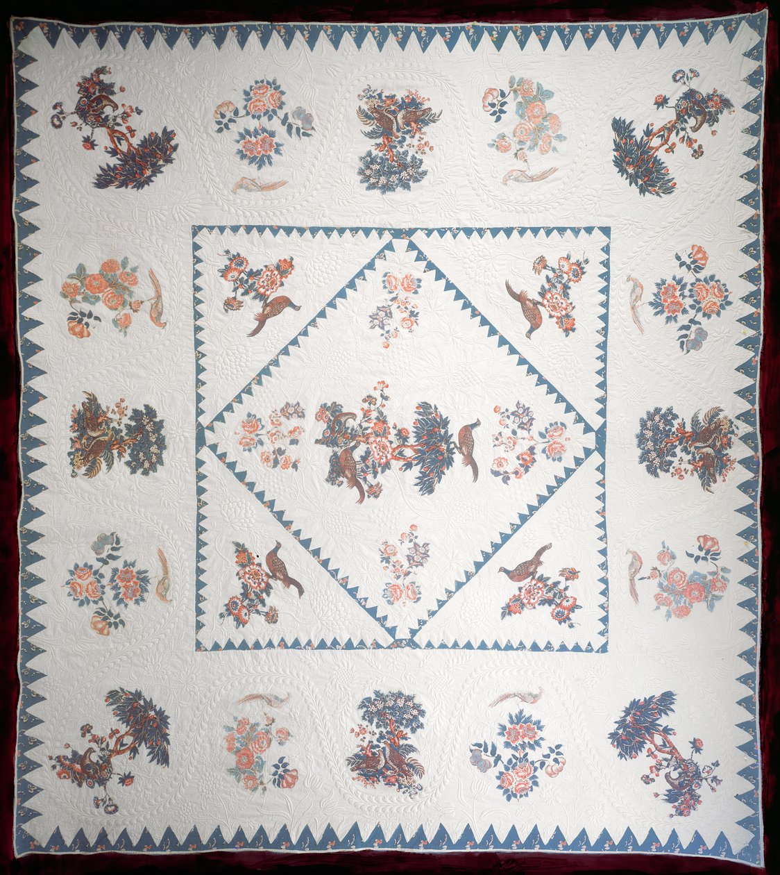 Dyne i Broderie Perse, ca. 1800 (påført, trykket bomull på quiltegrunn) av American School