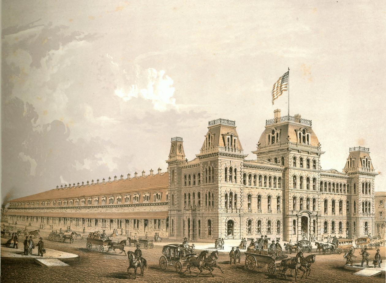 Railroad Depot, fra Chicago Illustrated, med litterære beskrivelser av James W. Sheahan, utgitt av Jevne & Almini, Chicago, 1866-67 av American School