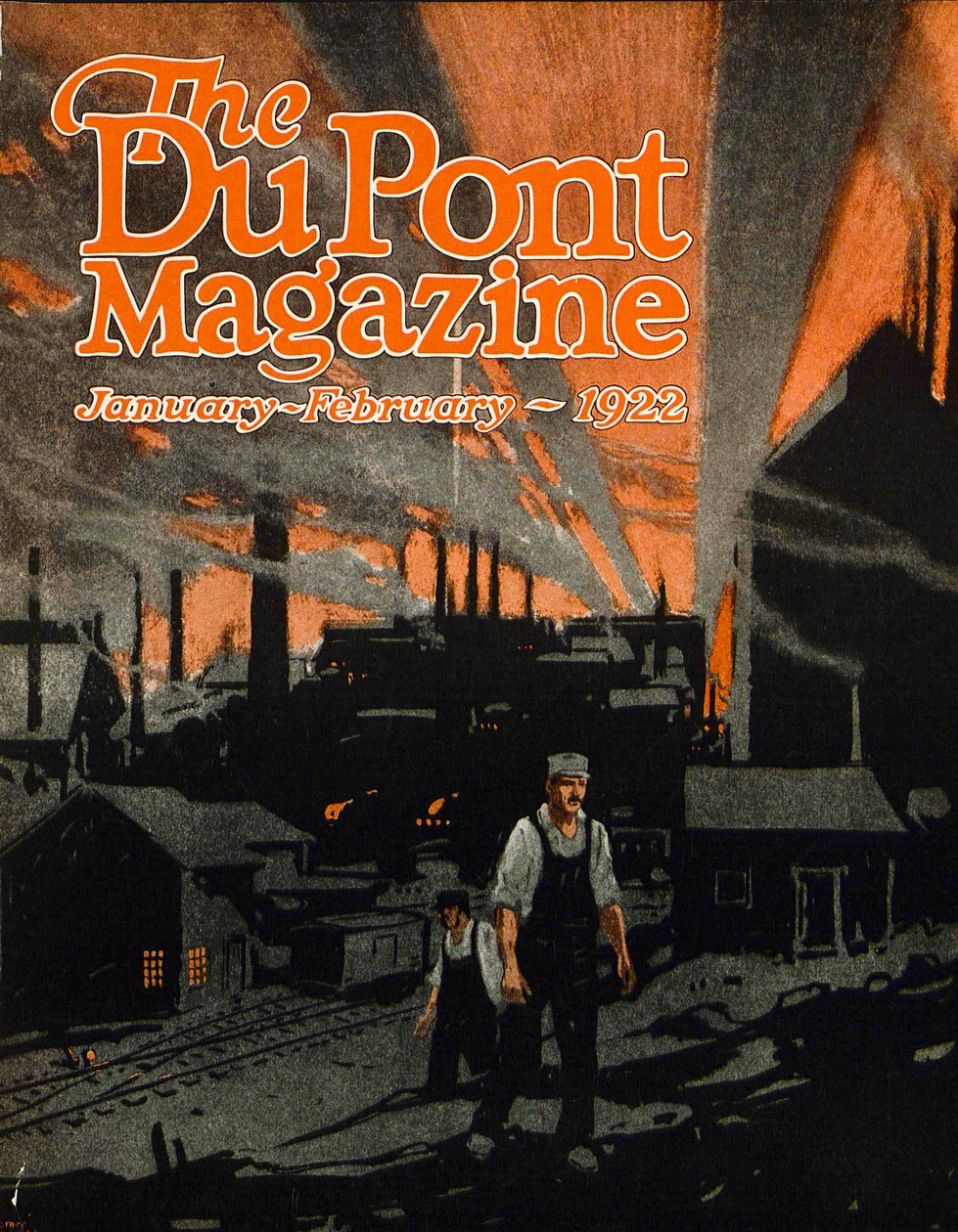 Raising a Railroad Bridge with Dynamite, forside av DuPont Magazine, januar-februar 1922 av American School