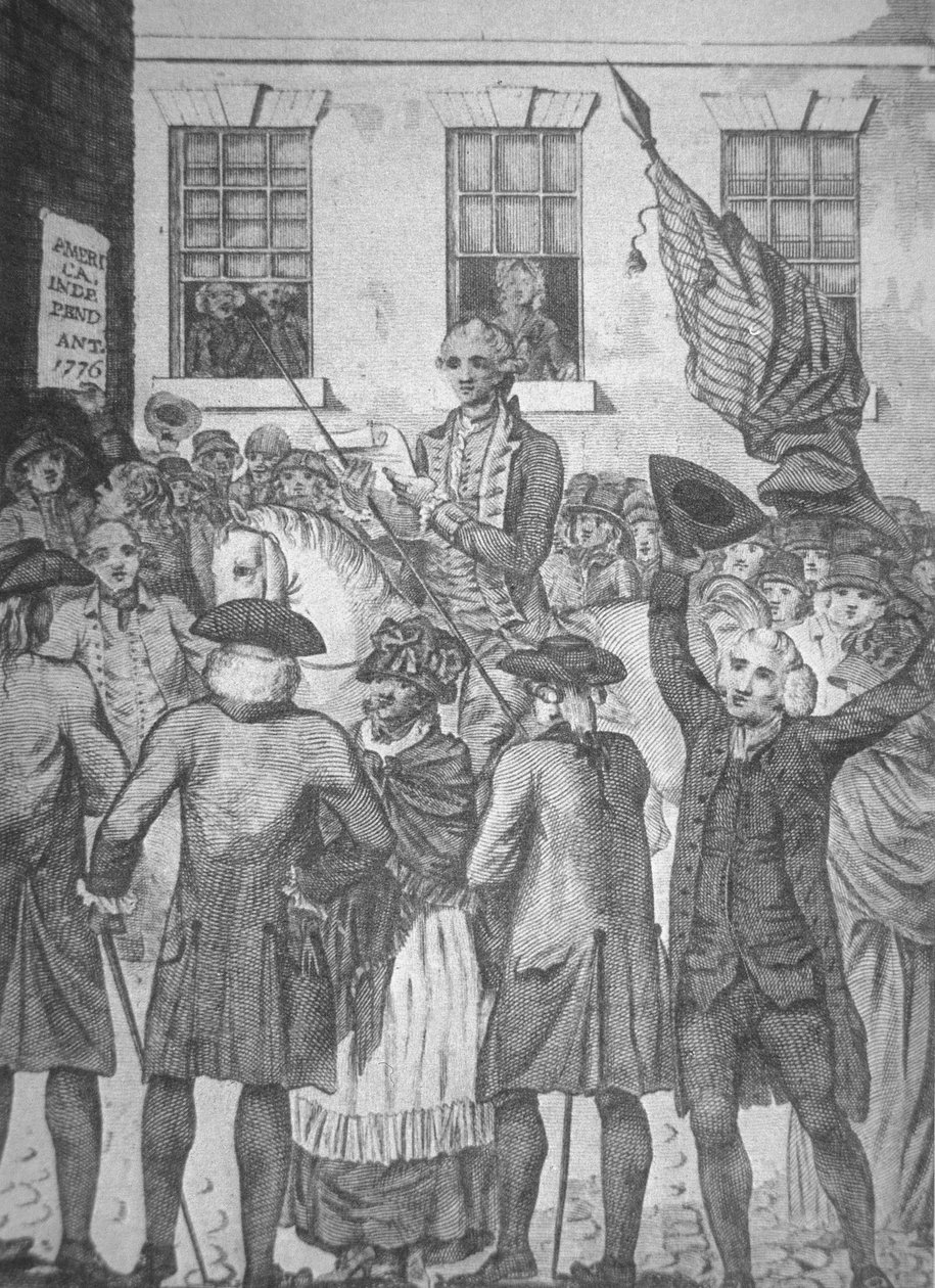 Lese uavhengighetserklæringen for publikum i 1776 (litho) av American School