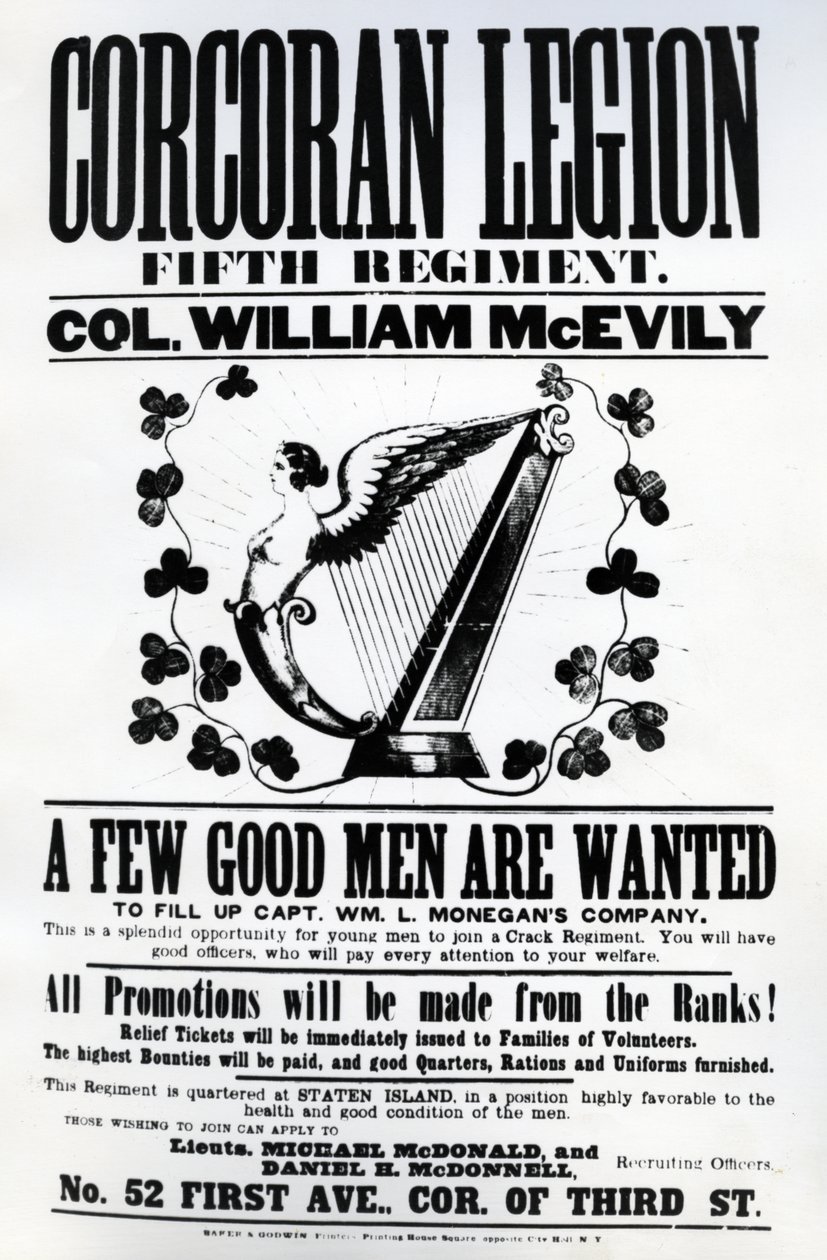 Rekrutteringsplakat for Corcoran Legion, 1862 (trykt papir) av American School