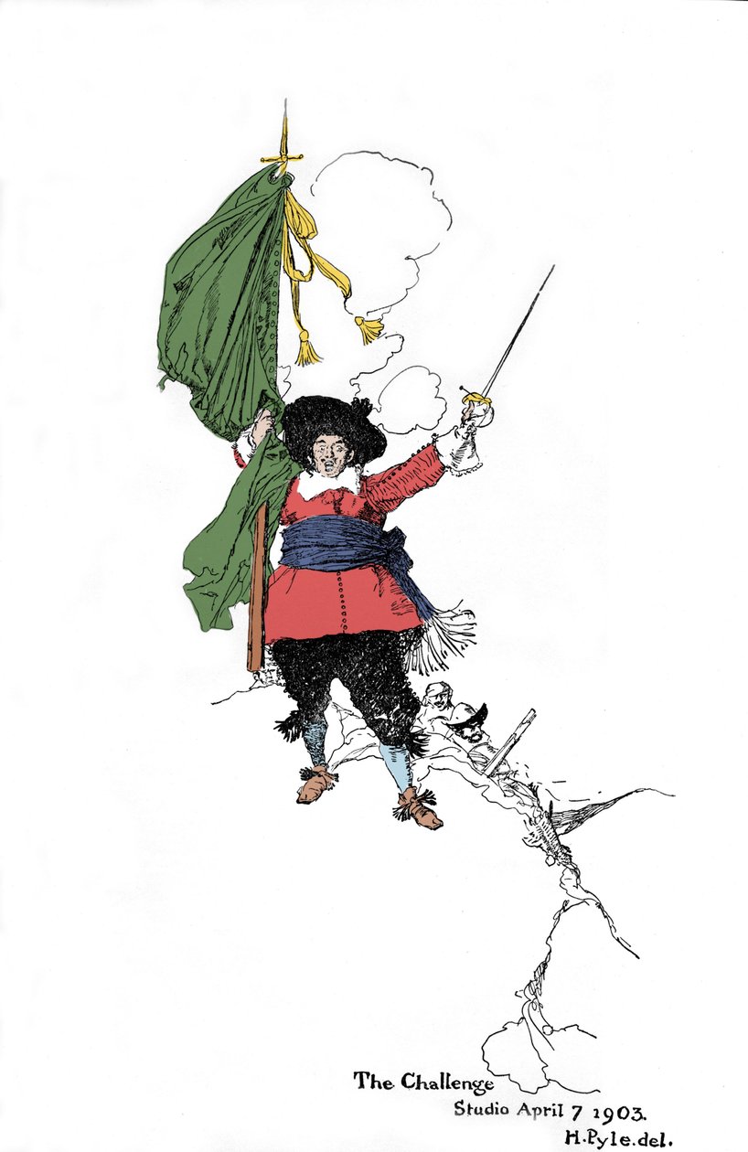Representasjon av en pirat som kaster en utfordring - I "" Book of pirates Buccaneers and Marooners of the Spanish Main"" av Howard Pyle (1853 - 1911), amerikansk illustratør - 1903 av American School