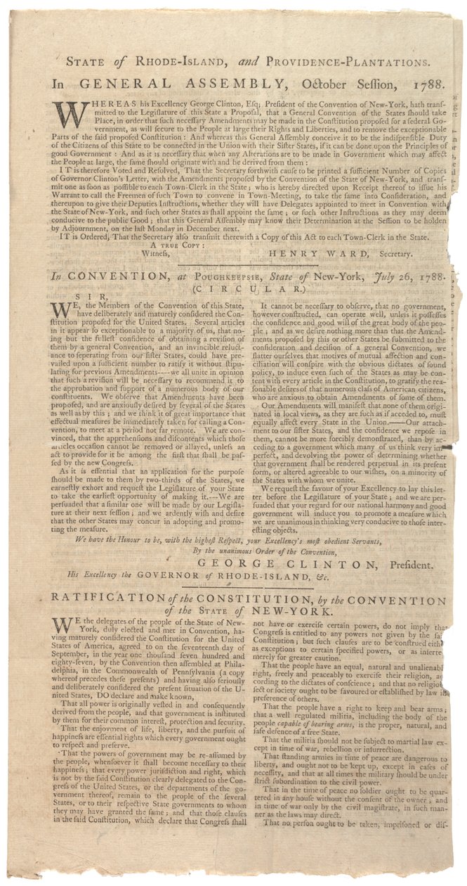 Resolusjoner som skriver ut NYS-forslag til endringer i grunnloven, oktober 1788 av American School