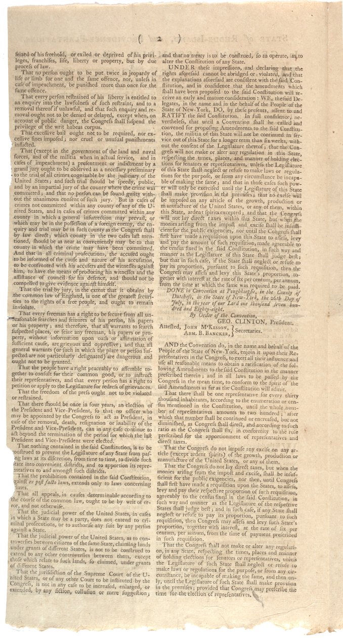 Resolusjoner som skriver ut NYS-forslag til endringer i grunnloven, oktober 1788 av American School