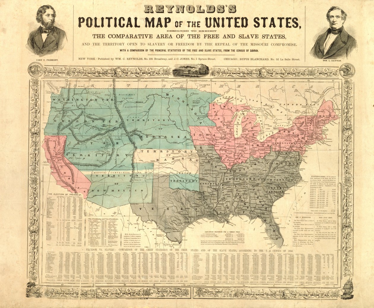 Reynoldss politiske kart over USA, ca. 1850 av American School