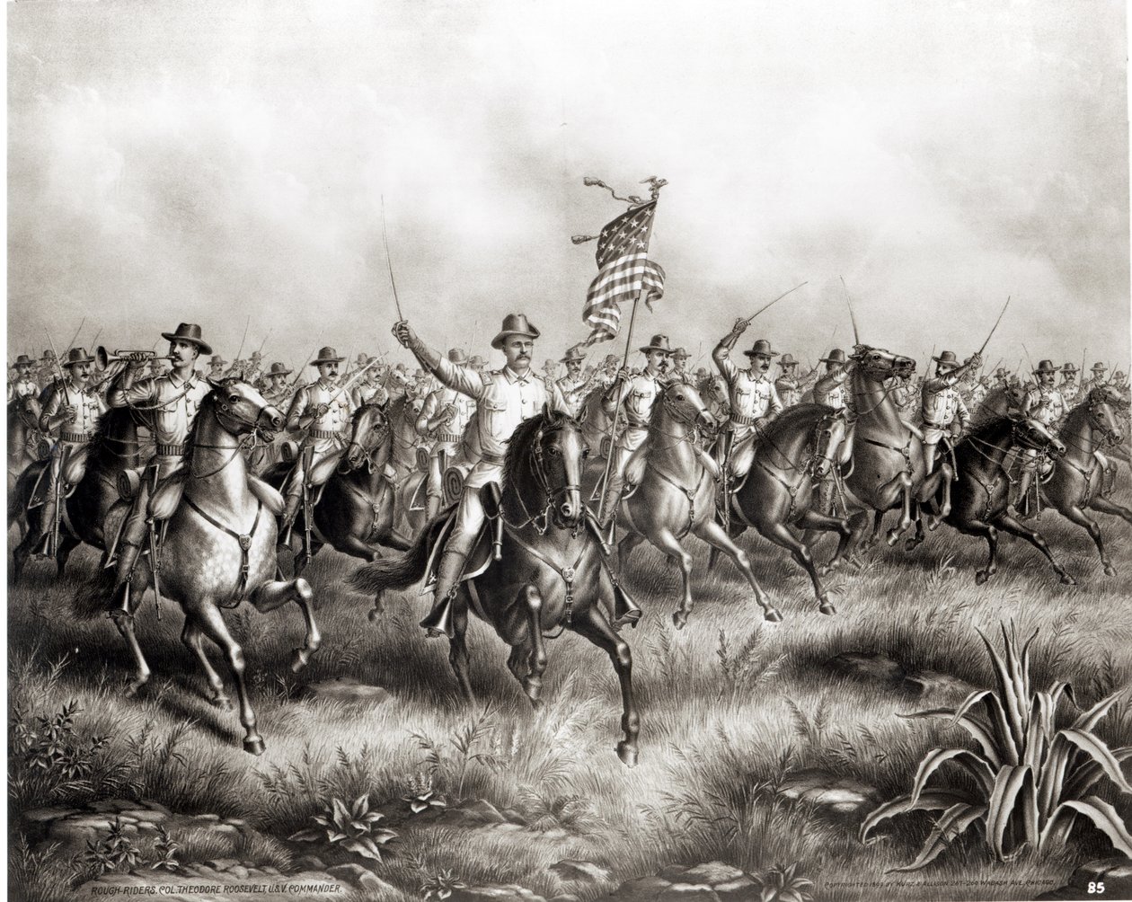 Rough Riders: Oberst Theodore Roosevelt, amerikansk sjef ved San Juan Hill, Santiago, Cuba, 1898 av American School
