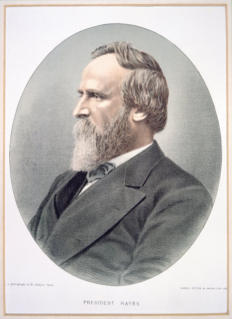 Rutherford B. Hayes (1822-93) (litho-farge) av American School