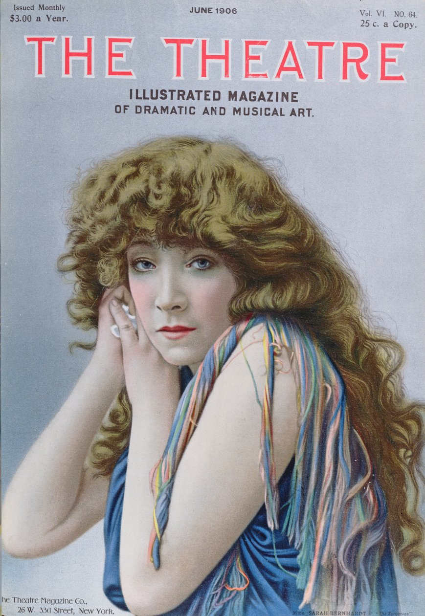 Sarah Bernhardt i rollen som trollkvinnen, et skuespill av Sardou, forsideillustrasjon av Theatre magazine, juni 1906 av American School