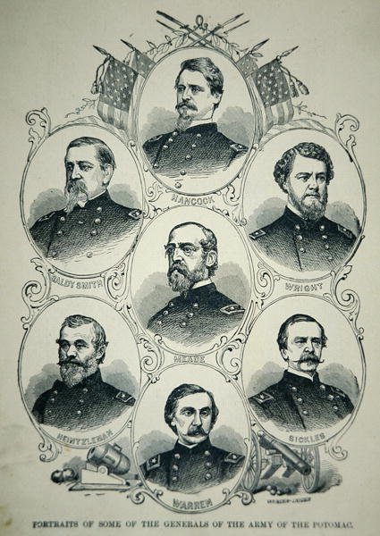 Syv portretter av generaler fra Union Army of the Potomac (litho) av American School