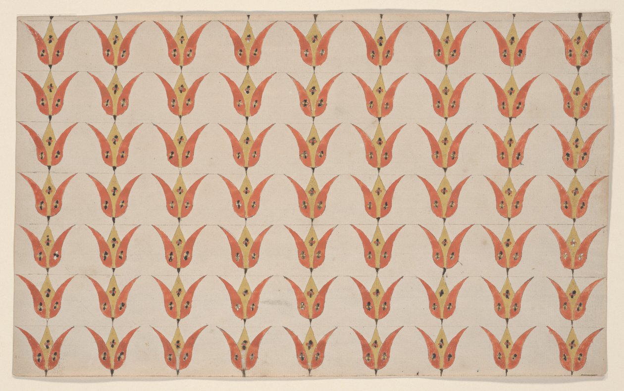 Syv rader med tulipaner, Fraktur-maleri, ca.1800-20 av American School