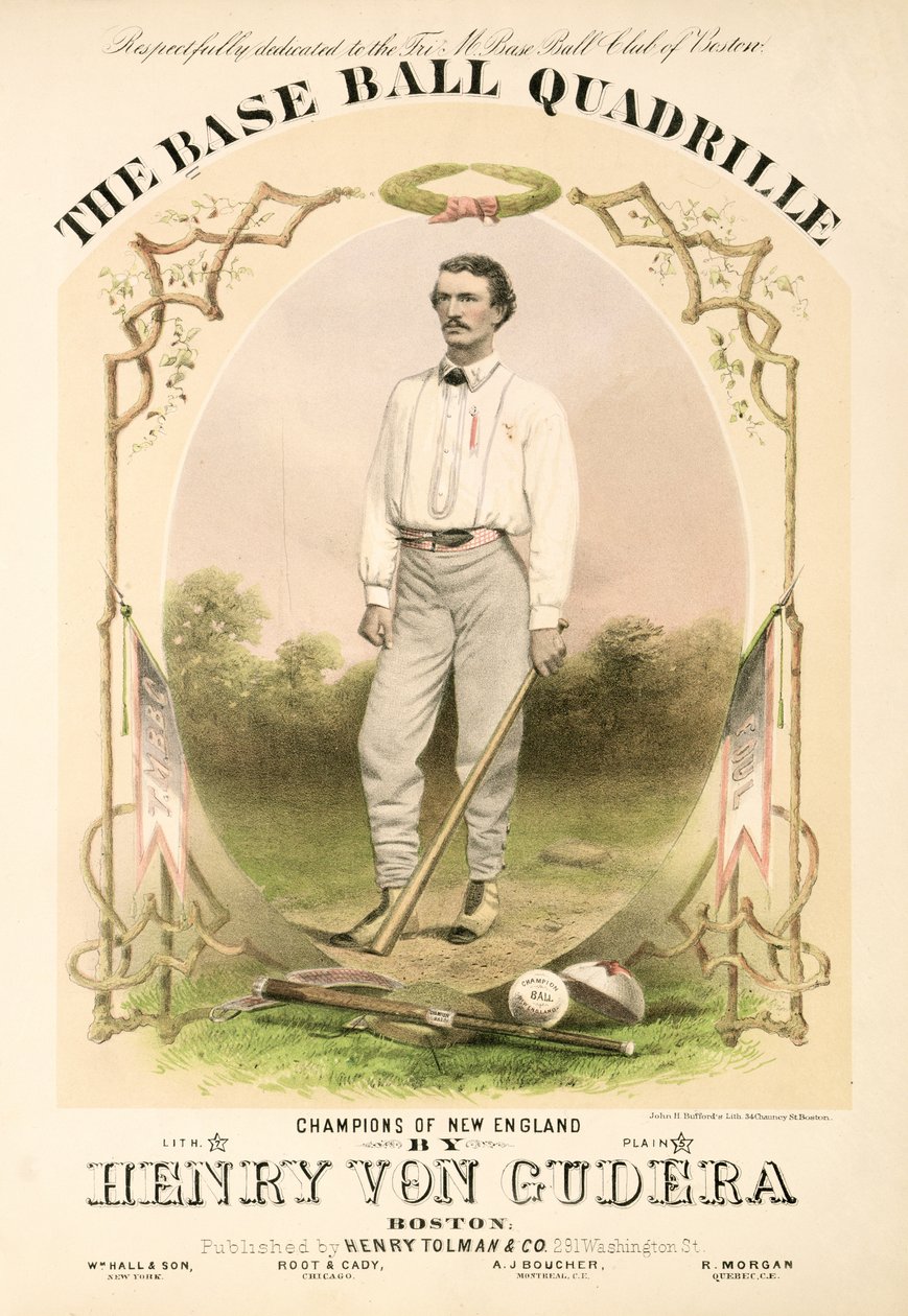 Noteomslag for The Base Ball Quadrille skrevet av Henry von Gudera og utgitt av Henry Tolman & Co. utgitt av Henry Tolman & Co. av American School
