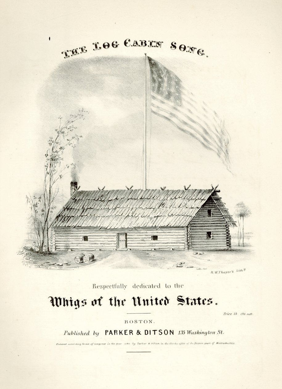 Noteomslag for The Log Cabin Song..., utgitt av Parker & Ditson, Boston, 1840 av American School
