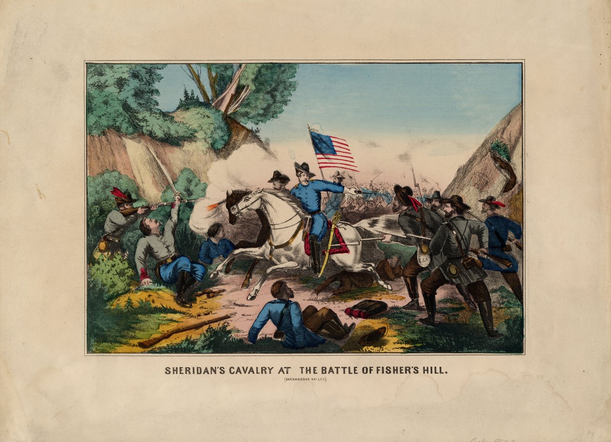 Sheridans kavaleri i slaget ved Fishers Hill (Shenandoah Valley), pub. av Currier & Ives, ca. 1864 av American School