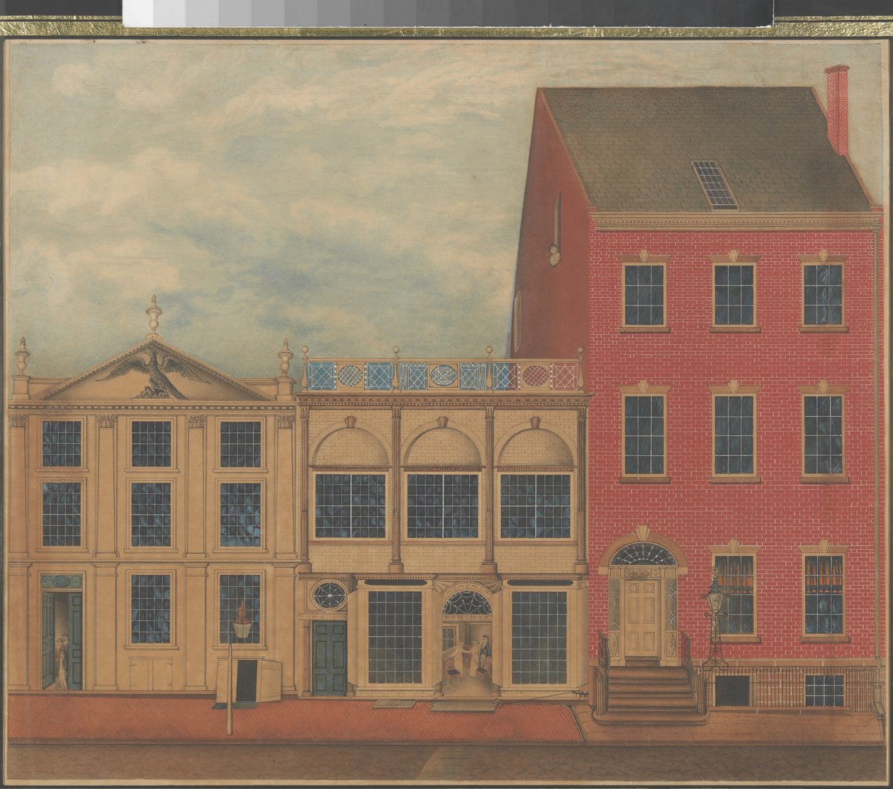 Butikk og lager til Duncan Phyfe på Fulton Street i New York City, ca. 1817-1820 (akvarell, blekk og gouache på hvitt papir) av American School