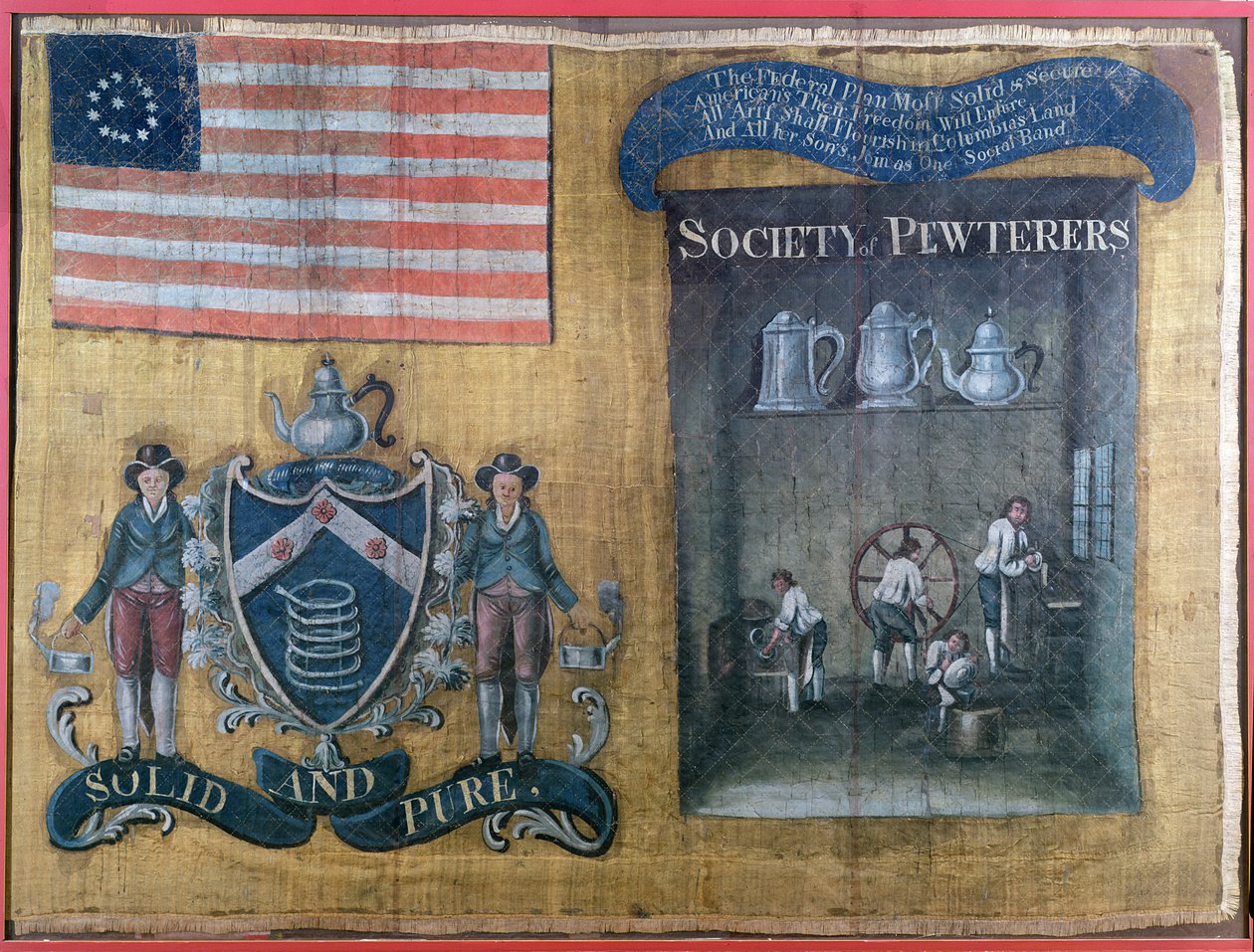 Silkebanner fra Society of Pewterers of New York City, båret i Federal Procession, 23. juli 1788 (tekstil) av American School