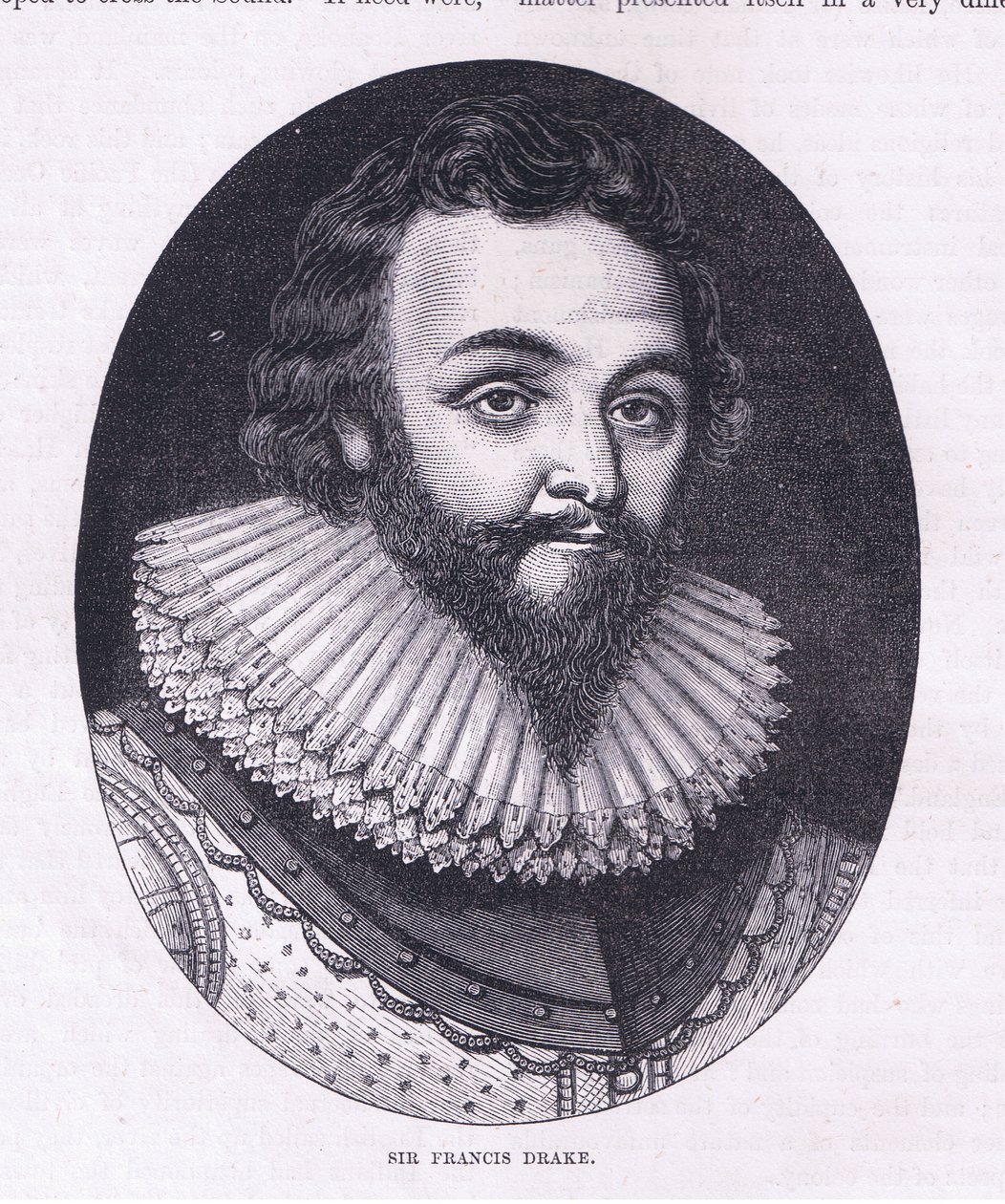 Sir Francis Drake, illustrasjon fra Cassell's History of the United States pub. av Petter & Galpin ca. 1890 (litho) av American School