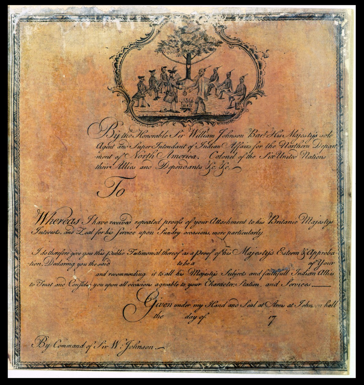 Sir William Johnsons (1715-74) Indian Testimonial, ca. 1770 (se også 192704) av American School