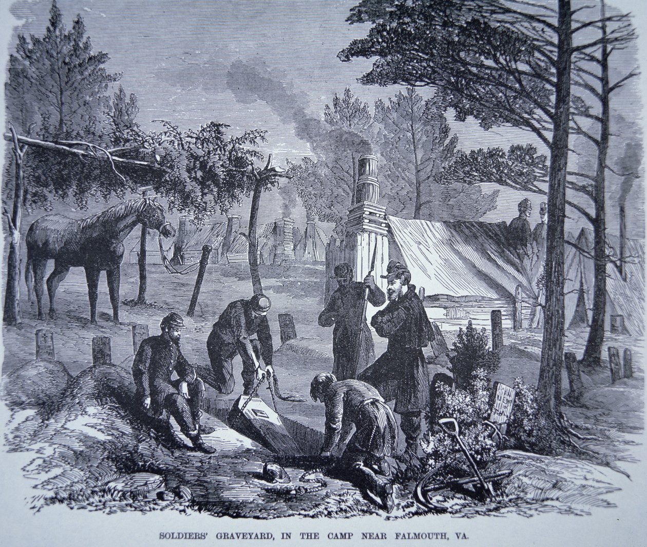 Soldaters kirkegård i leiren nær Falmouth, Virginia (litho) av American School