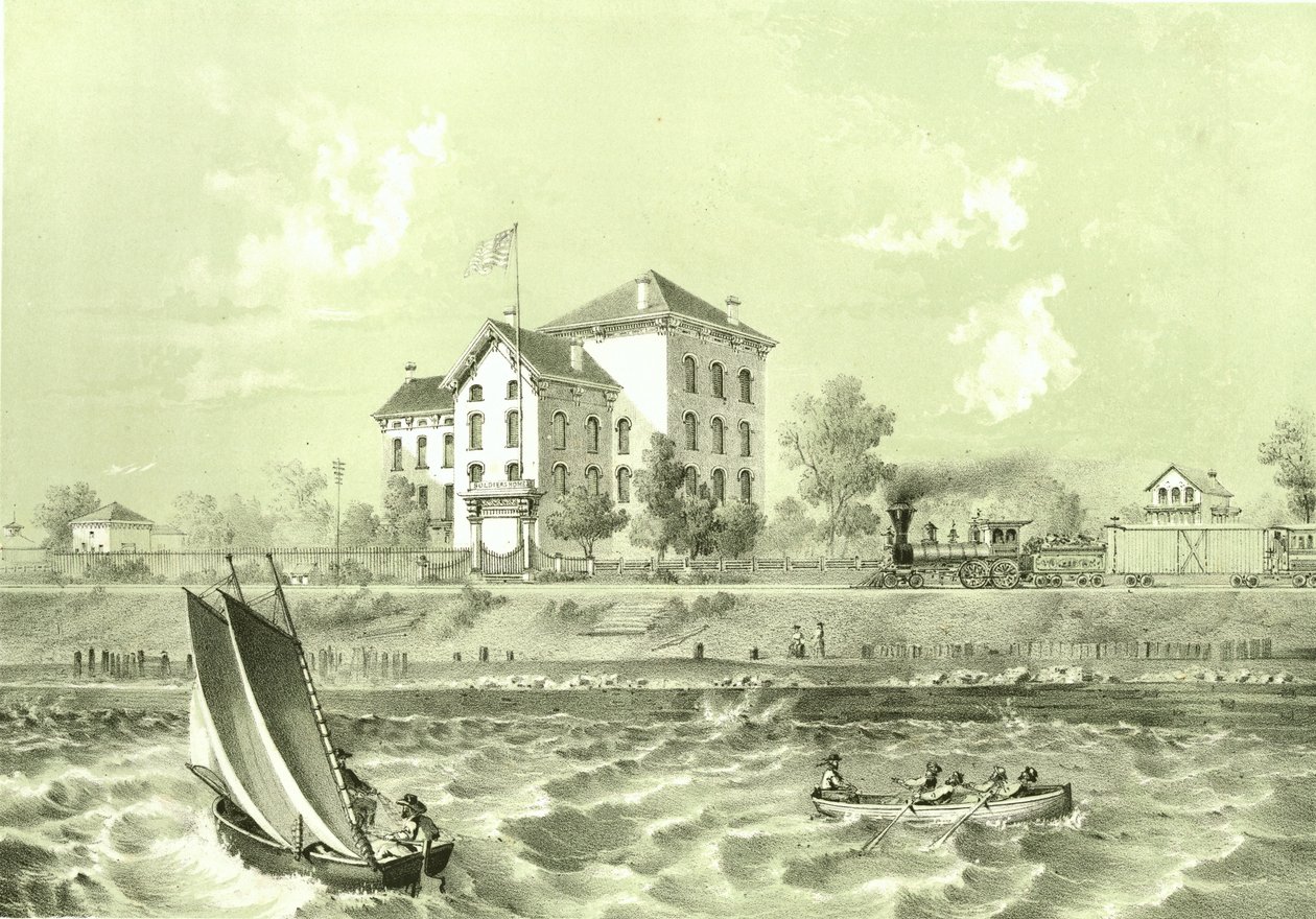 Soldiers Home, fra Chicago Illustrated, med litterære beskrivelser av James W. Sheahan, utgitt av Jevne & Almini, Chicago, 1866-67 av American School