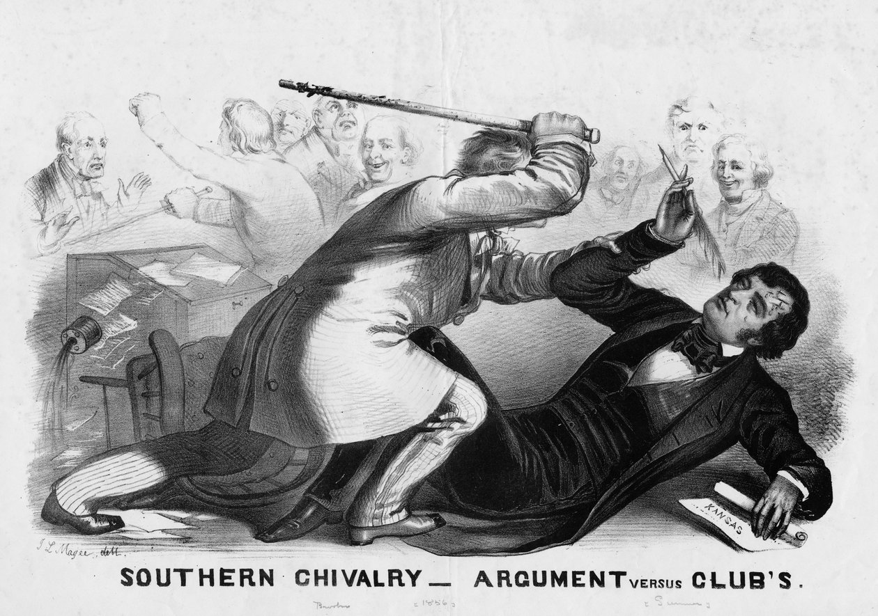 Sørlig ridderlighet: argument versus klubber, publisert i New York ca. 1856 av American School