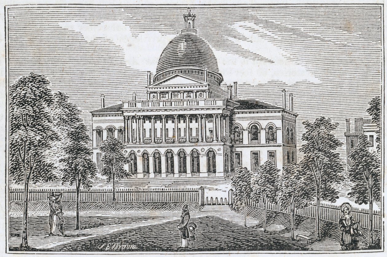 Sørlig utsikt over State House i Boston på Beacon Street, fra 