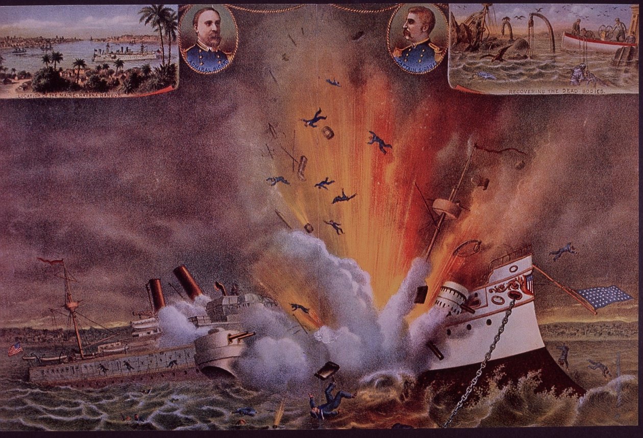 Spansk-amerikansk krig 1898, USS Maine sprengt i Havana havn av American School