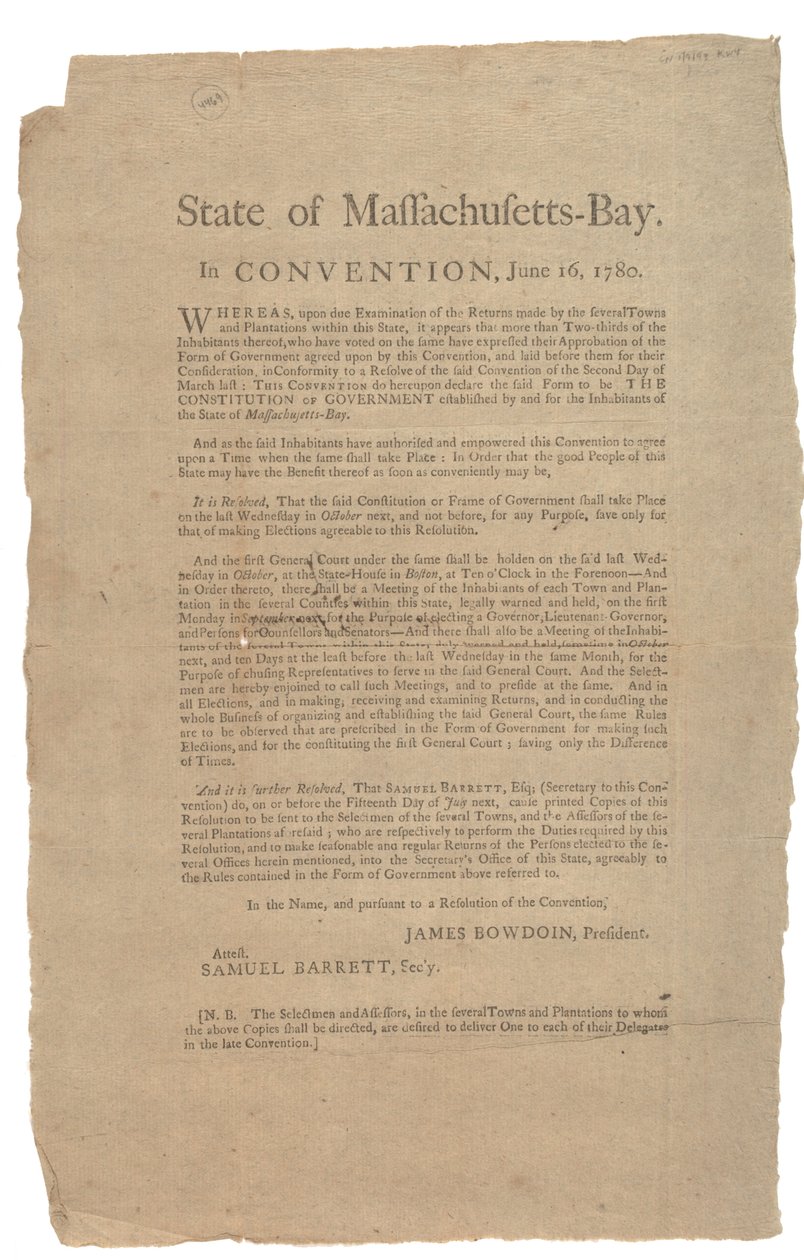State of Massachusetts in Convention, State Constitution, 16. juni 1780 av American School