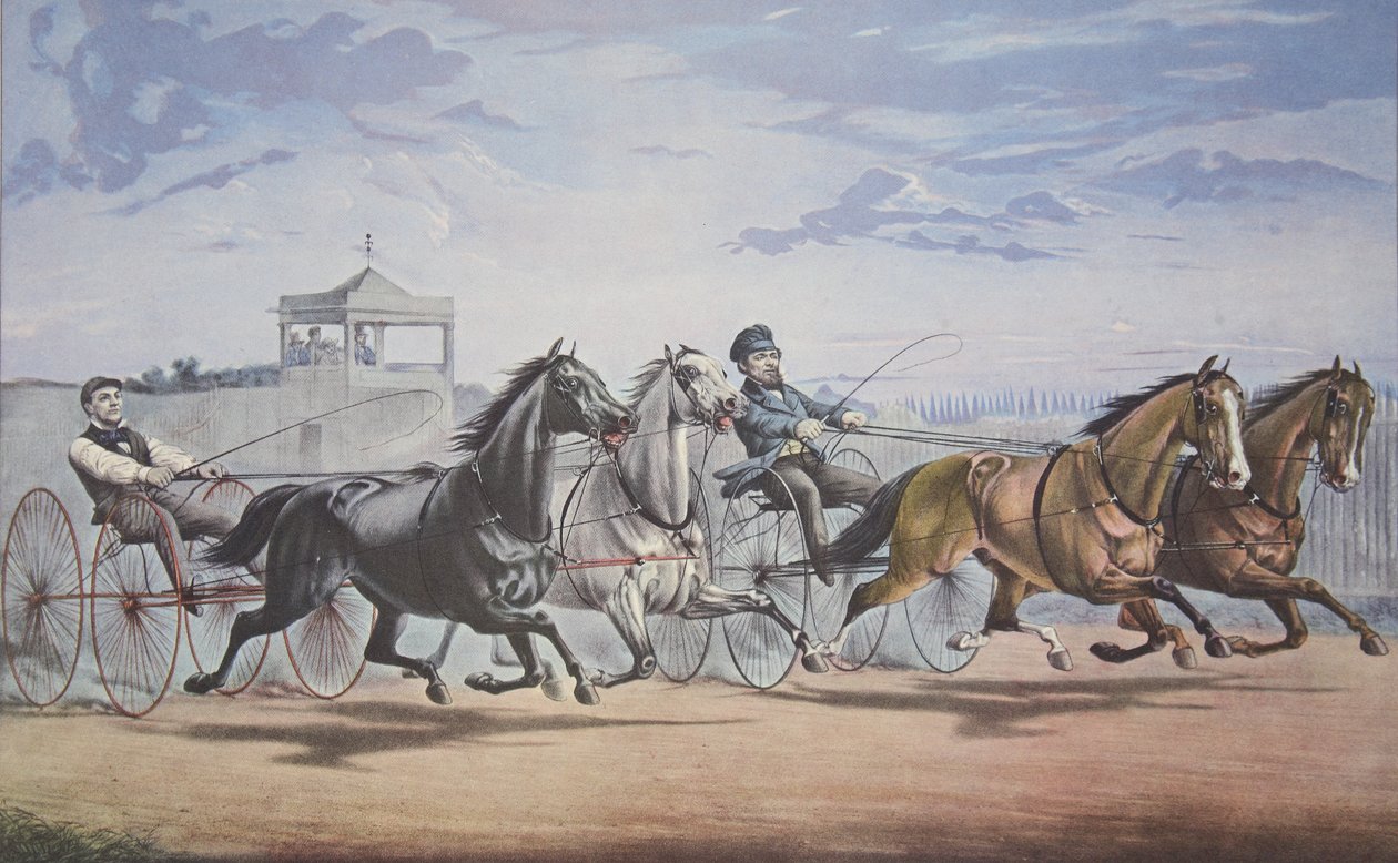 Stella og Alice Gray - Lantern and Whalebone, Passing the Stand (I deres flotte kamp for i Double Harness over Union Course L.I. 5. juni 1855), pub. 1855, Currier & Ives av American School