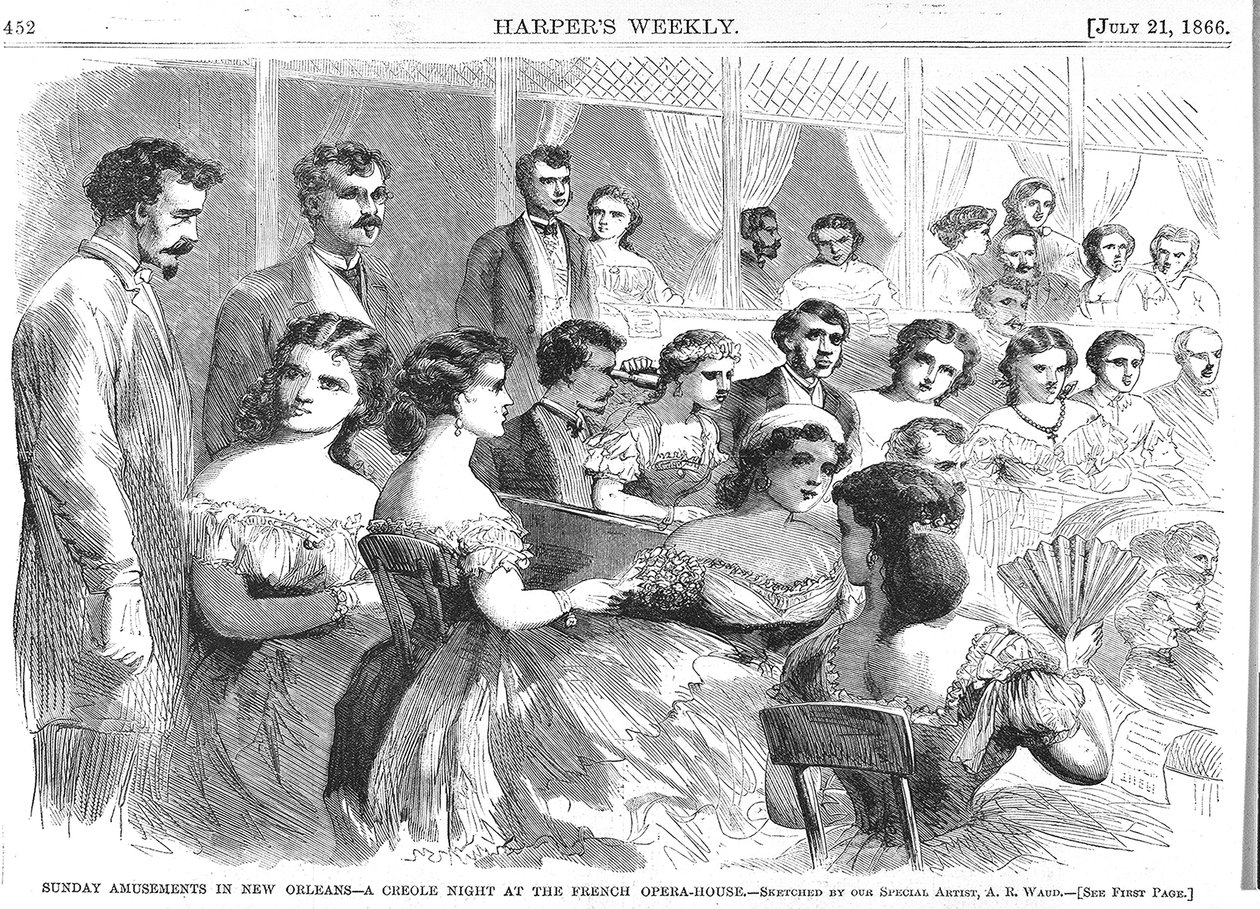 Søndagsforlystelser i New Orleans, A Creole Night at the French Opera House, 1866 av American School