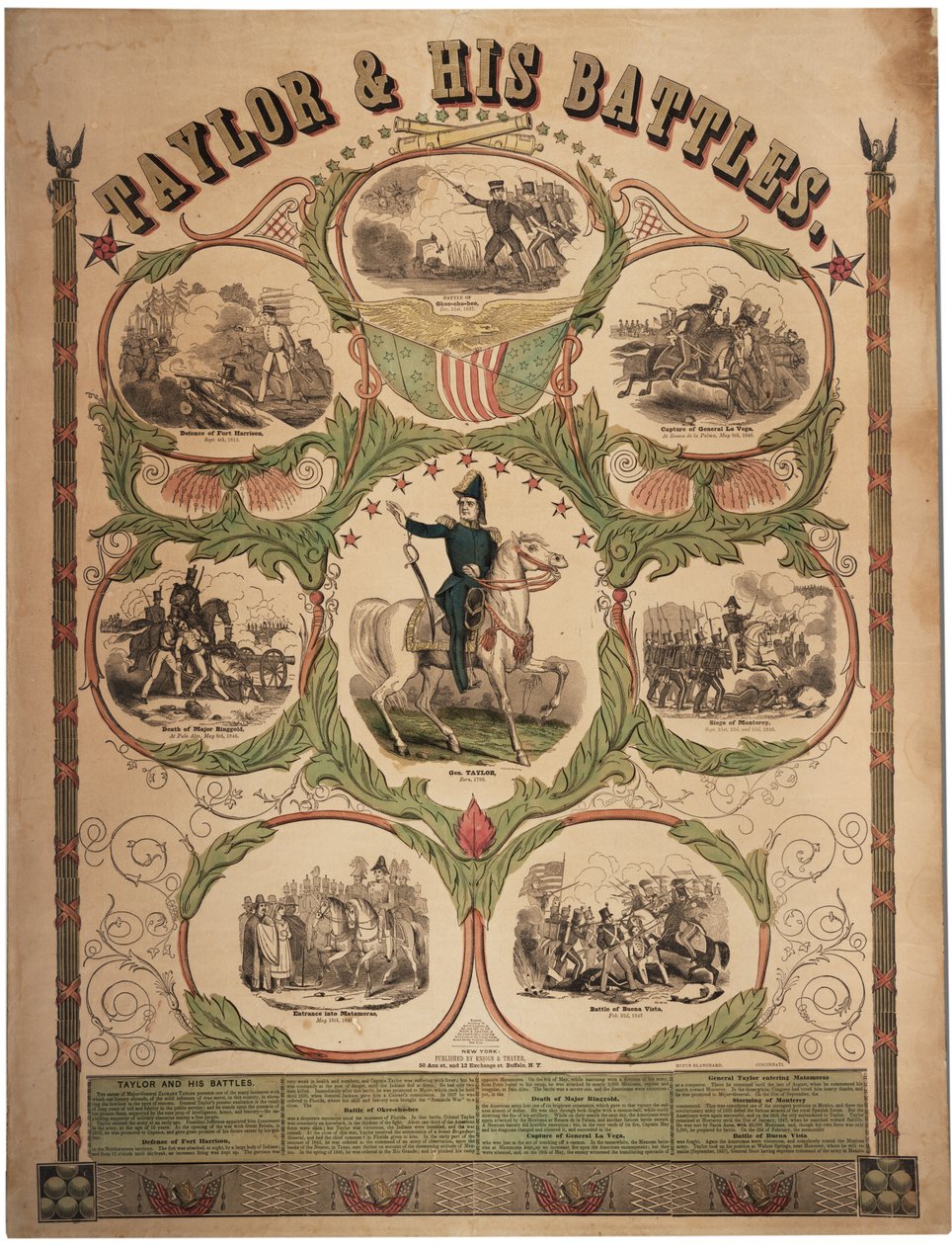 Taylor og hans kamper, trykt av Rufus Blanchard fra Cincinnati og utgitt av Ensign & Thayer, New York, 1847 av American School