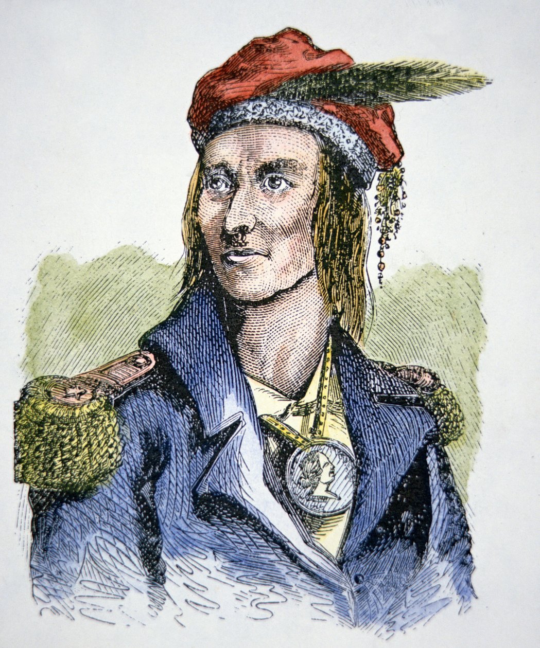 Tecumseh (1768-1813) (farget gravering) av American School