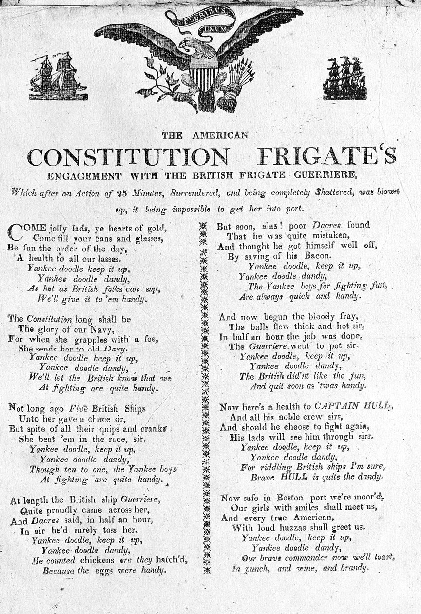 The American Constitution Fregates Engagement with the British Fregate Guerriere (trykk) av American School