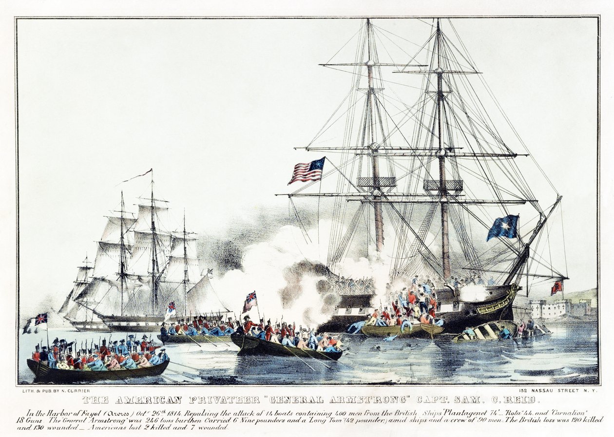Den amerikanske kapten «General Armstrong»-kaptein Sam C. Reid (litho-farge) av American School