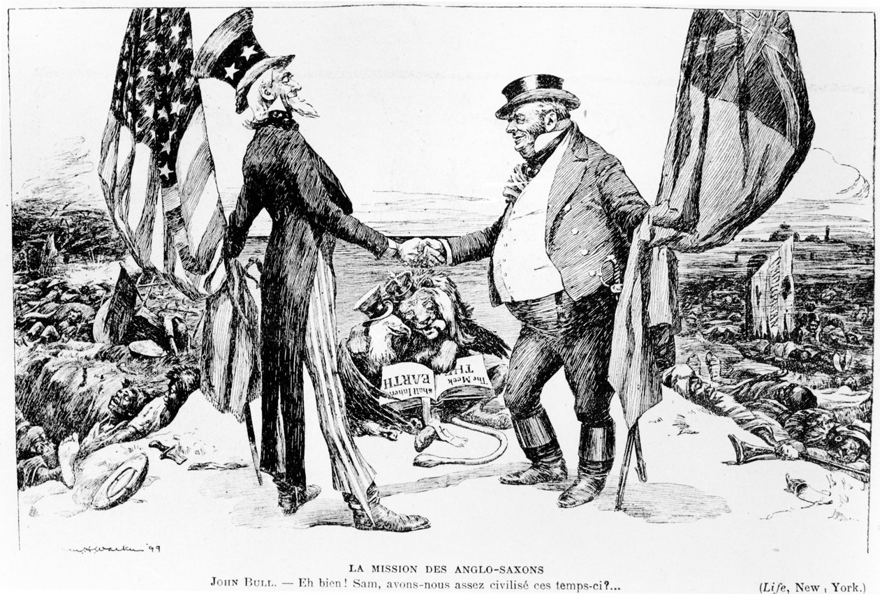 The Anglo-Saxons Mission, illustrasjon fra Le Rire, 1899 av American School
