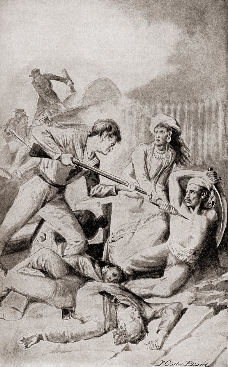 Slaget ved Quallah Battoo i 1832, fra 'The History of Our Country', utgitt 1905 (litho) av American School