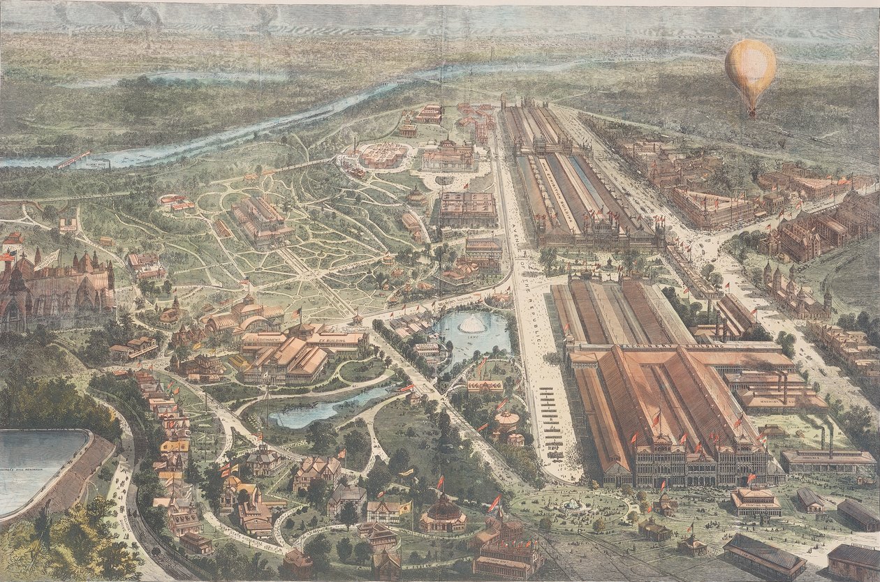 The Centennial - Balloon View of the Grounds, Harpers Weekly, ca. 1876 av American School