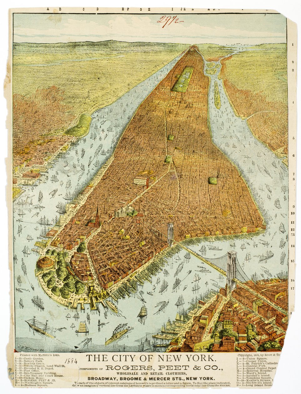 The City of New York, komplimenter fra Rogers, Peet & Co., Wholesale and Retail Clothiers, Broadway, Broome & Mercer Sts., NY. av American School