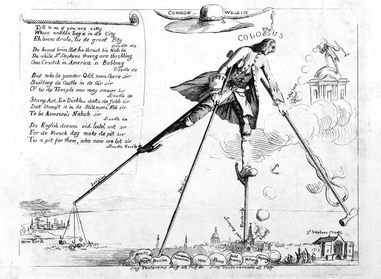 The Colossus, karikatur av opphevelsen av frimerkeloven, c.1765 av American School