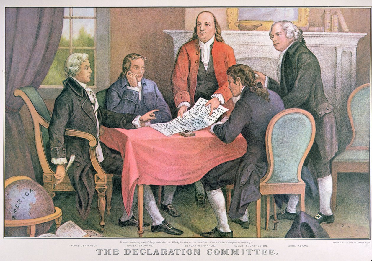 Erklæringskomiteen, utgitt av Currier & Ives, New York (farge litho) av American School