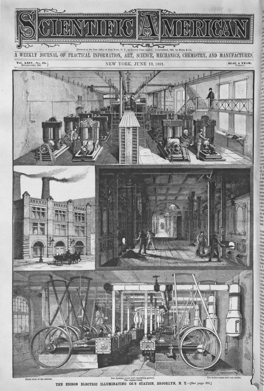 Edison Electric Illuminating Cos Station, illustrasjon fra Scientific American, 1891 av American School