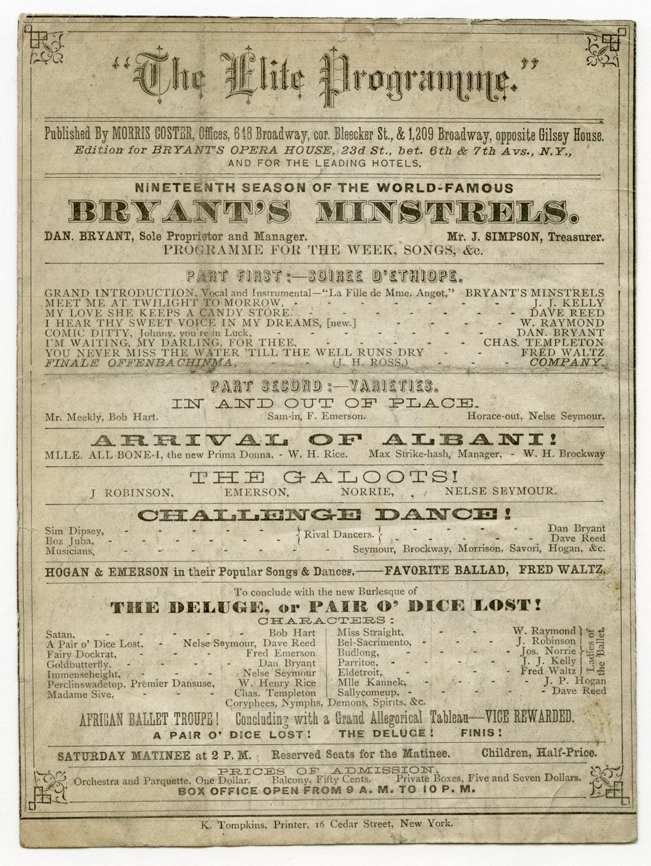 Eliteprogrammet for Bryants Opera House, utgitt av Morris Coster av American School