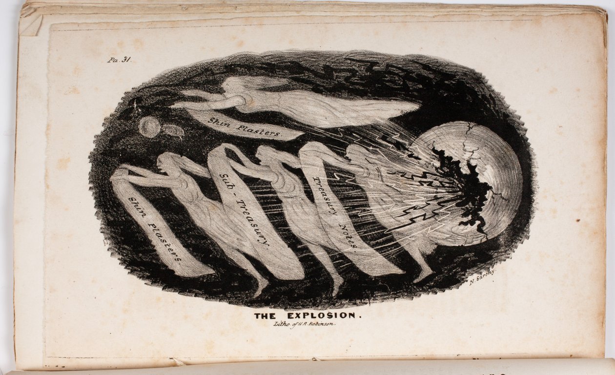 Eksplosjonen, illustrasjon fra The Vision of Judgement, eller A Present for the Whigs of 76 and 37 av Junius Jr., 1938 av American School
