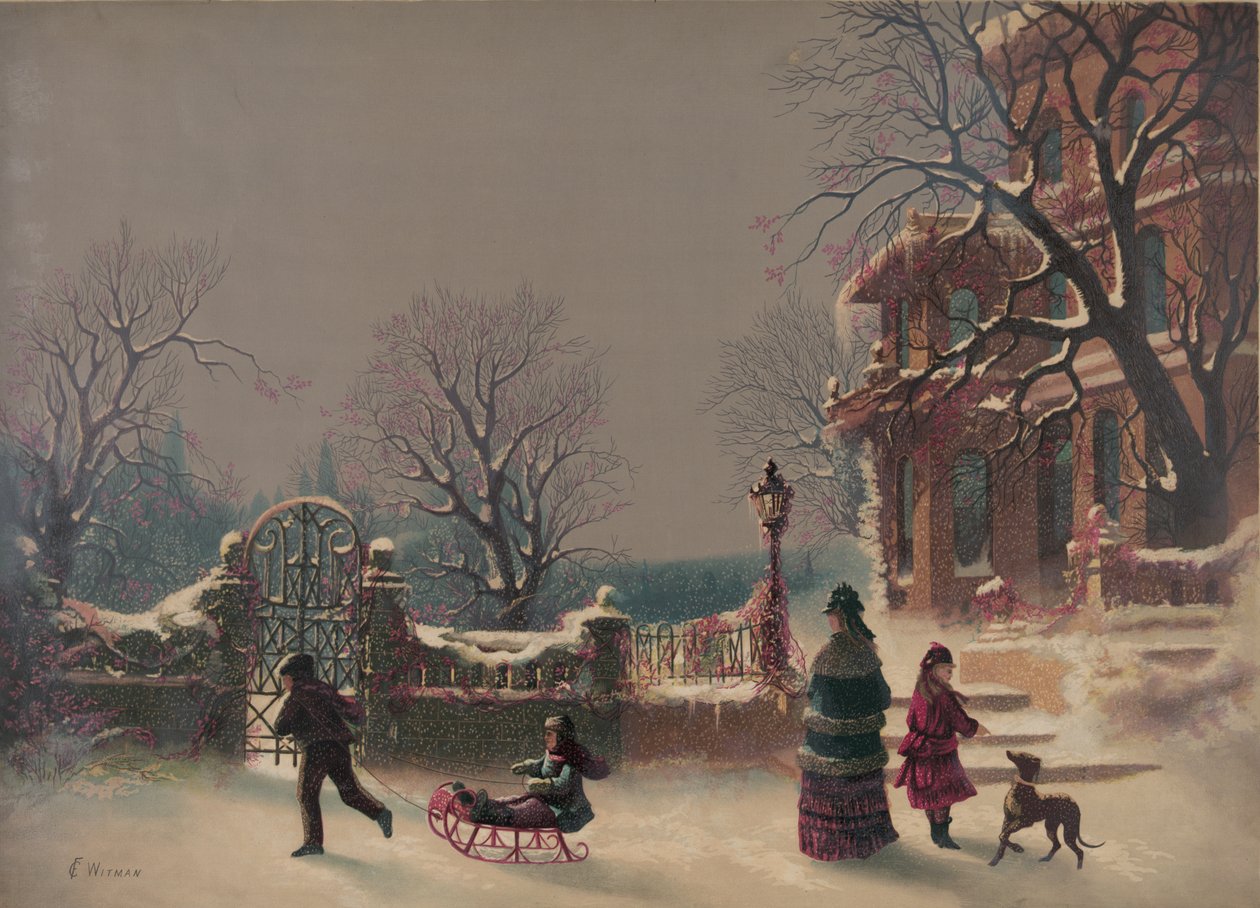 Den første snøen, 1877 (trykk) av American School