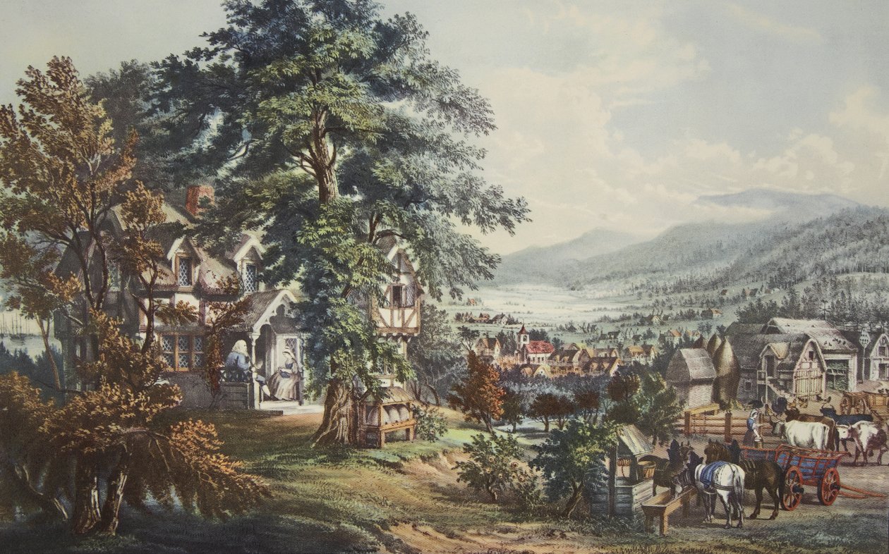 The Home of Evangeline, In the Acadian Land, pub. 1864, Currier & Ives av American School