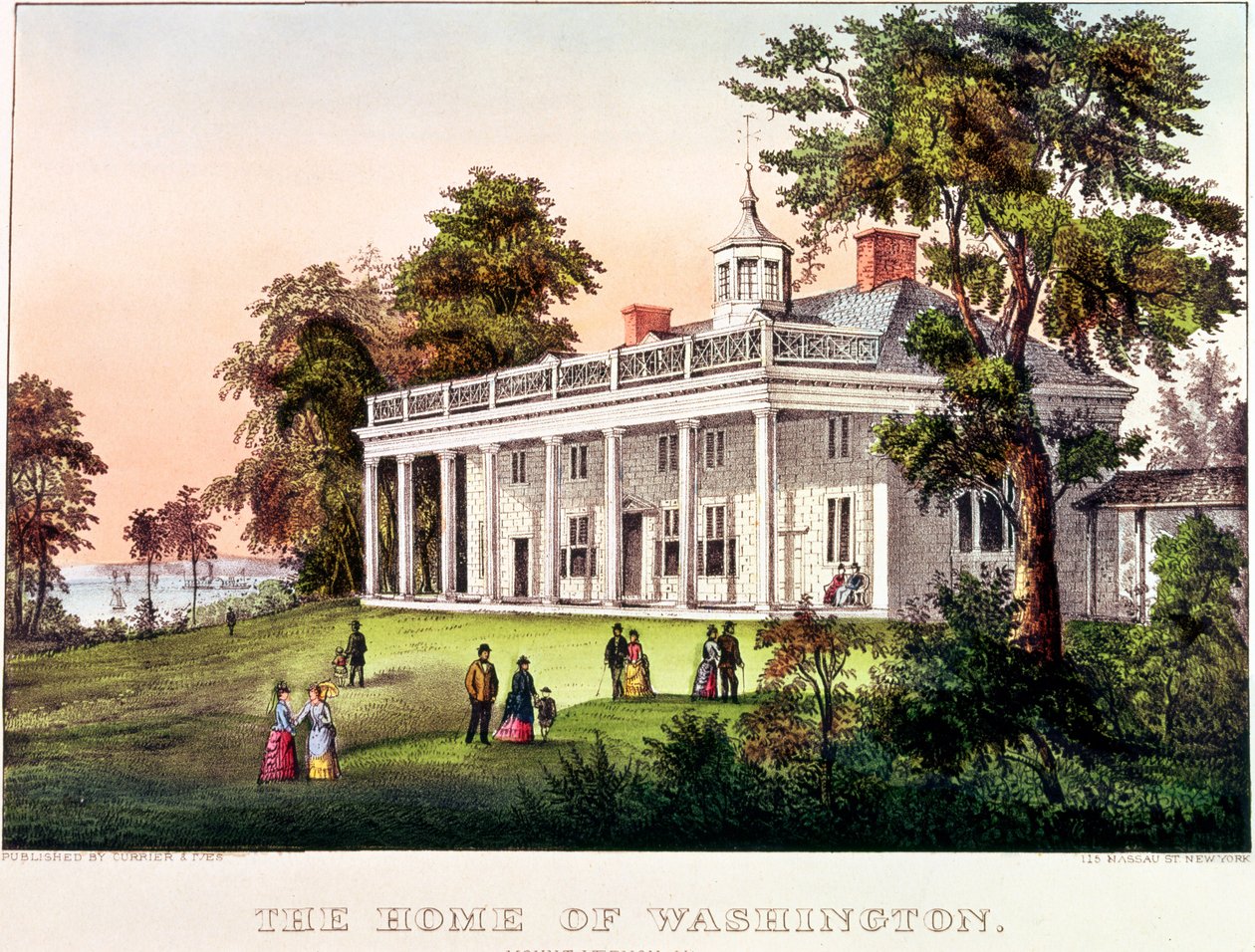 The Home of George Washington, Mount Vernon, Virginia, utgitt av Nathaniel Currier (1813-88) og James Merritt Ives (1824-95) av American School